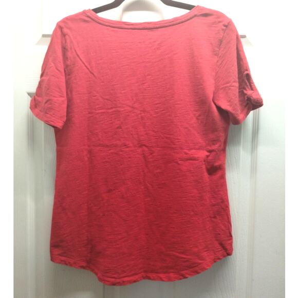 Talbots Women's Size Medium Red Slub Cotton Keyhole Sleeves Tee T-Shirt - Picture 3 of 5